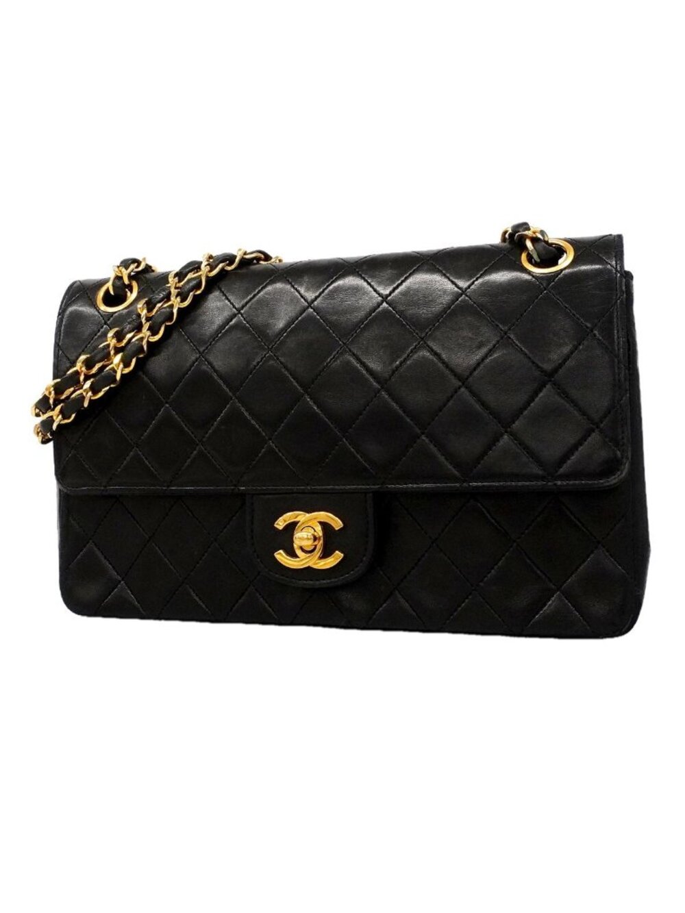 Chanel Shoulder Bag Quilted Lambskin Black Gold
